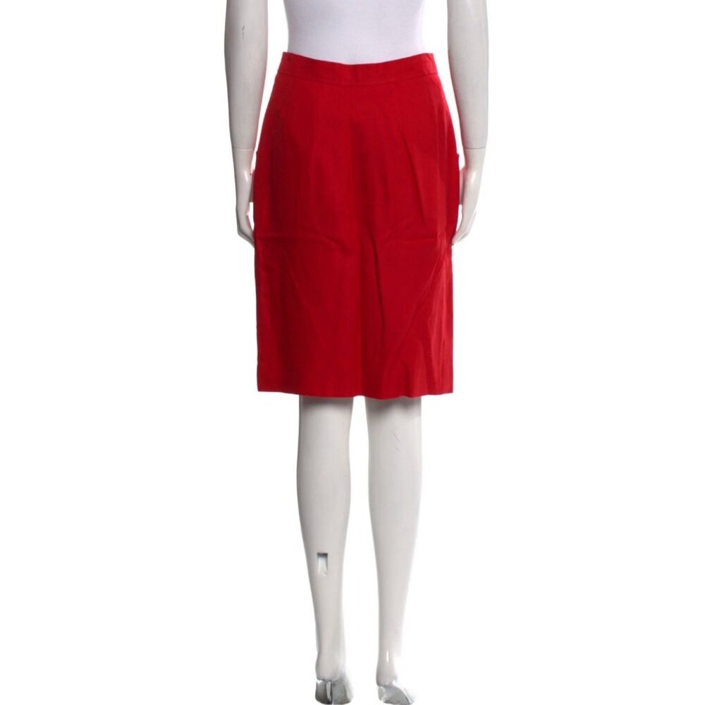 Vintage 90s Celine Knee Length Skirt Sz 10 M Red w Gold Buttons Officecore VTG - Picture 3 of 3